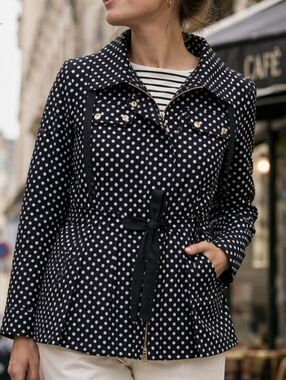 Laura Ashley Polka Dot Jacket Womens L Cinched Waist Raincoat Style